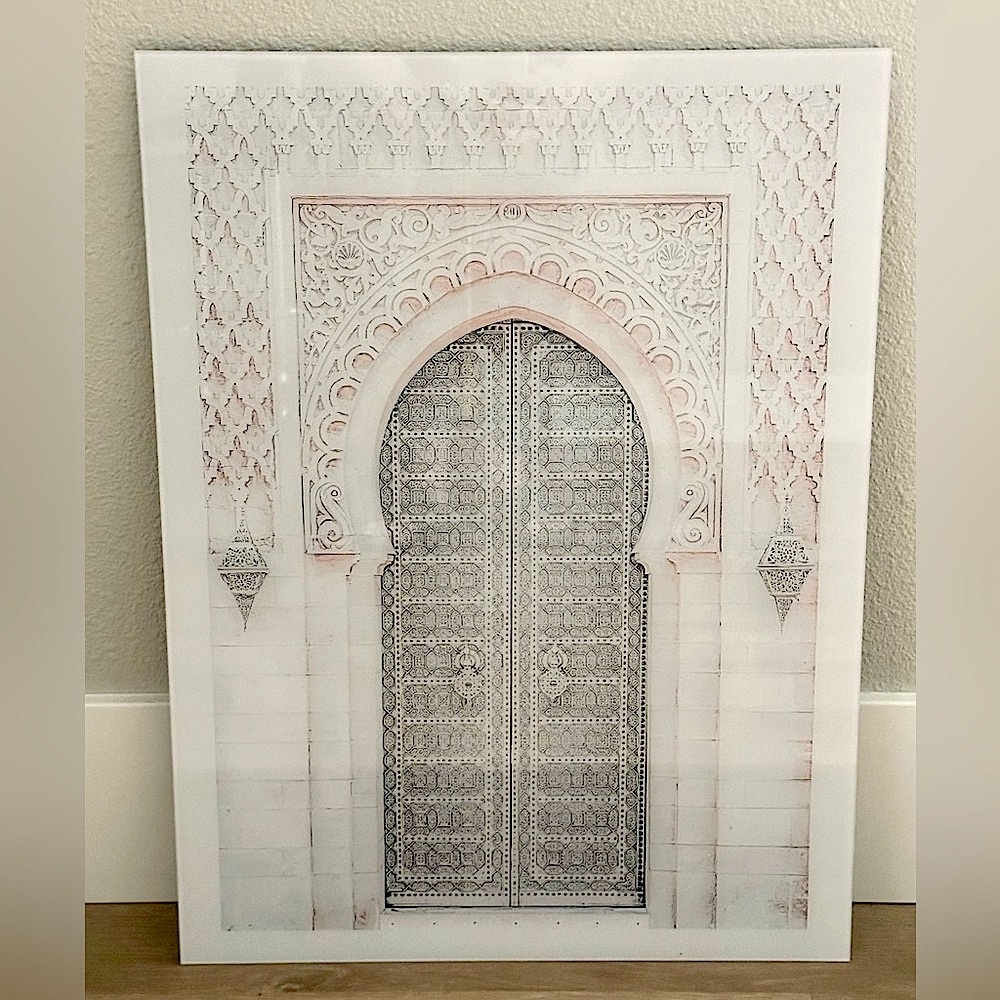 Moroccan Doorway, Digital Glass Print - White, Gray, Light Pink - LG 15.6 x 20.8